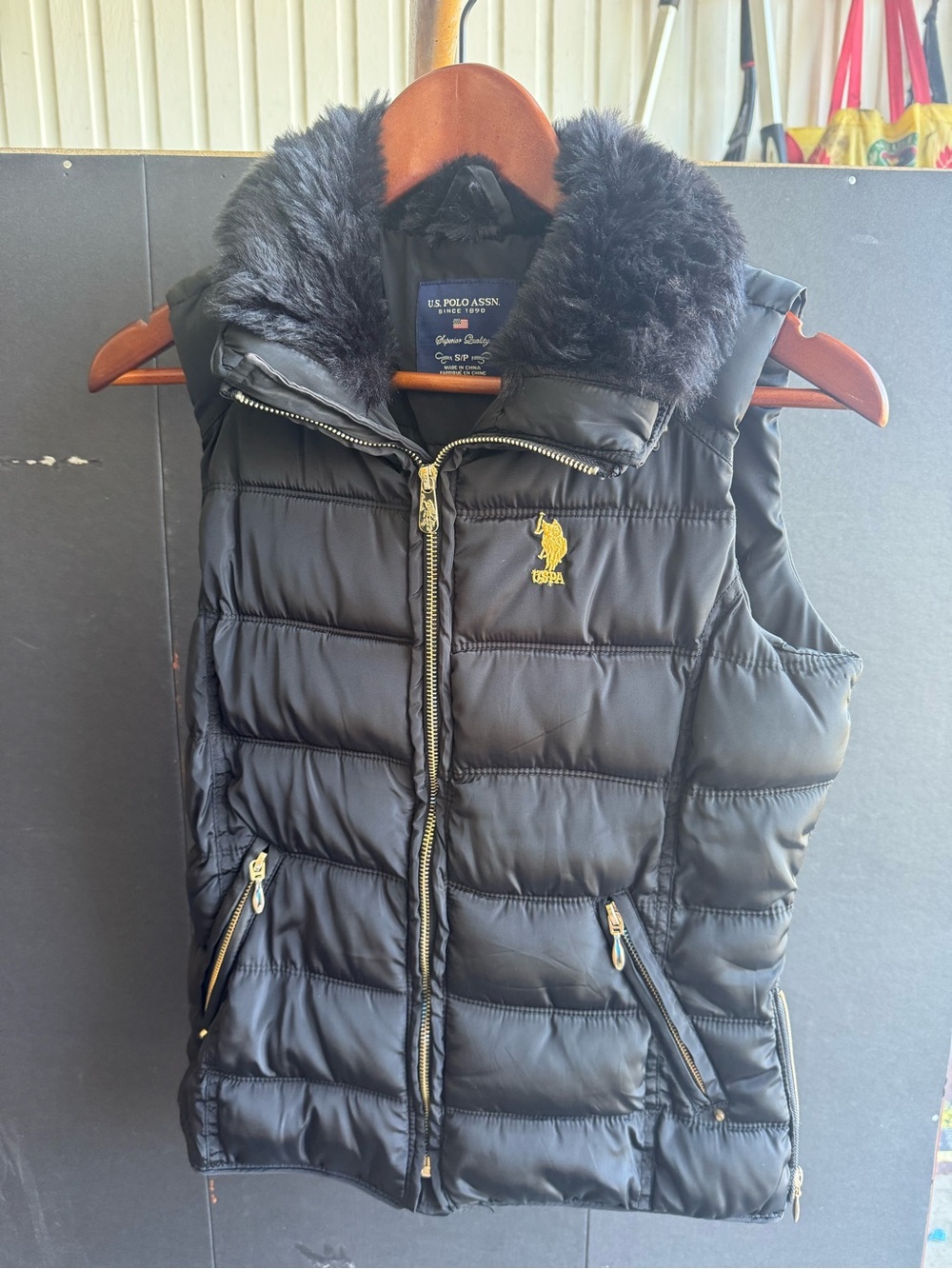 U.S. Polo Assn. Black Quilted Puffer Vest with Faux Fur Collar